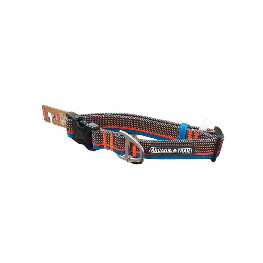 Arcadia Trail Paracord Nylon‎ Dog Collar Blue Orange Stripe Size XL Sturdy Walk